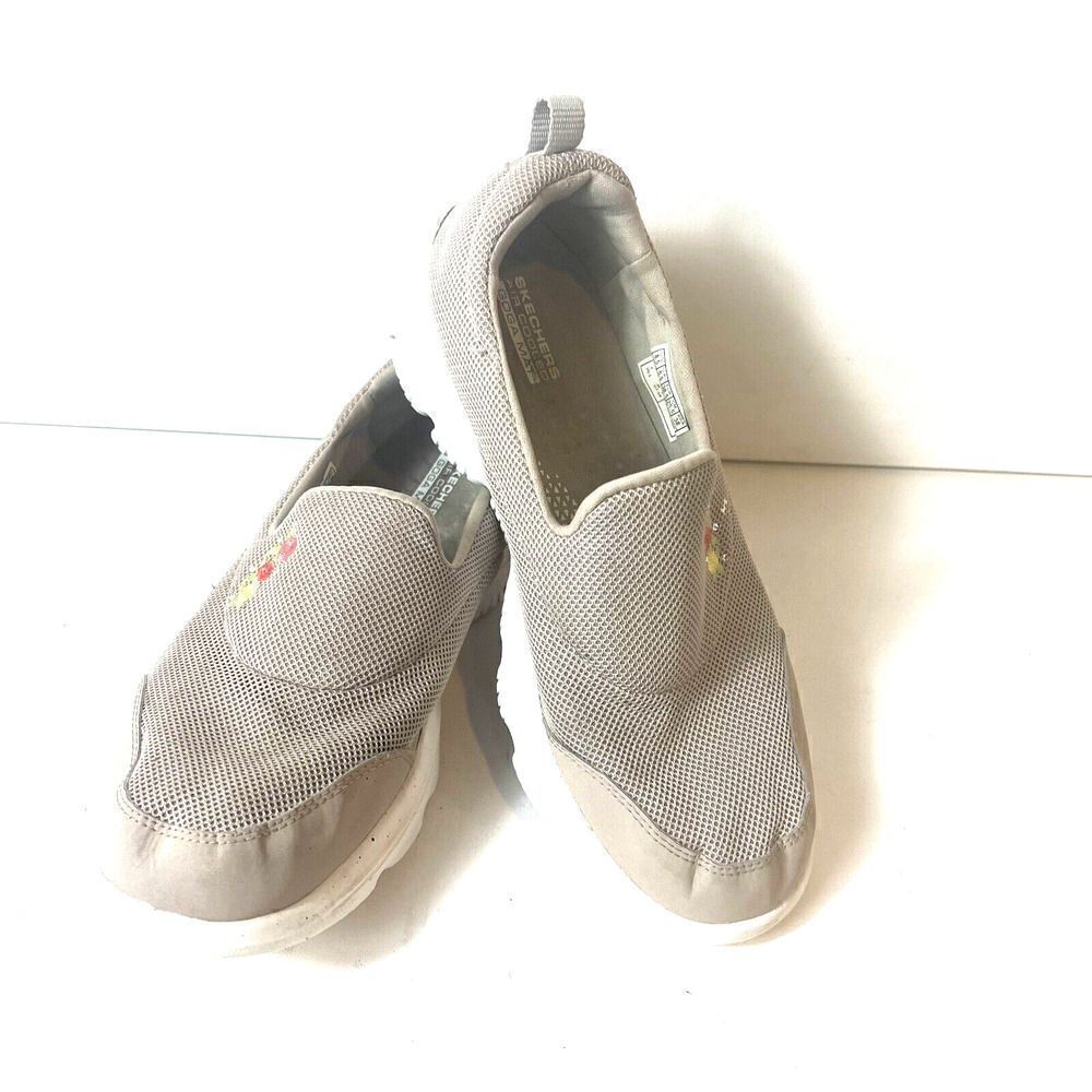 Skechers Air Cooled Goga Mat Beige Comfort Slip On Shoes Fabric Womens 8.5 Flats